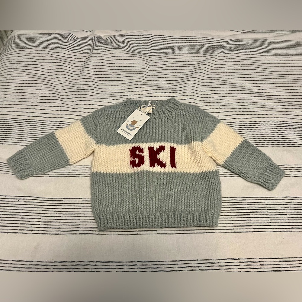 NWT The Blueberry Hill Baby Ski Sweater, Bowie Grey/Cream/Red, Sz 2-3 Yrs